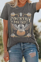 Load image into Gallery viewer, Gray COUNTRY MUSIC Guitar Graphic Print Crew Neck T Shirt
