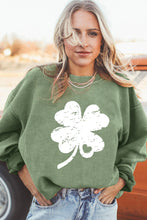 Load image into Gallery viewer, Grass Green Distressed Clover Print St Patricks Corded Sweatshirt
