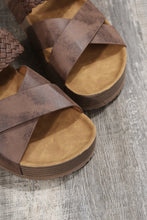 Load image into Gallery viewer, Brown Braided Detail Criss Cross Platform Slippers
