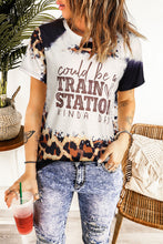 Load image into Gallery viewer, Brown TRAIN STATION Graphic Leopard Print T Shirt
