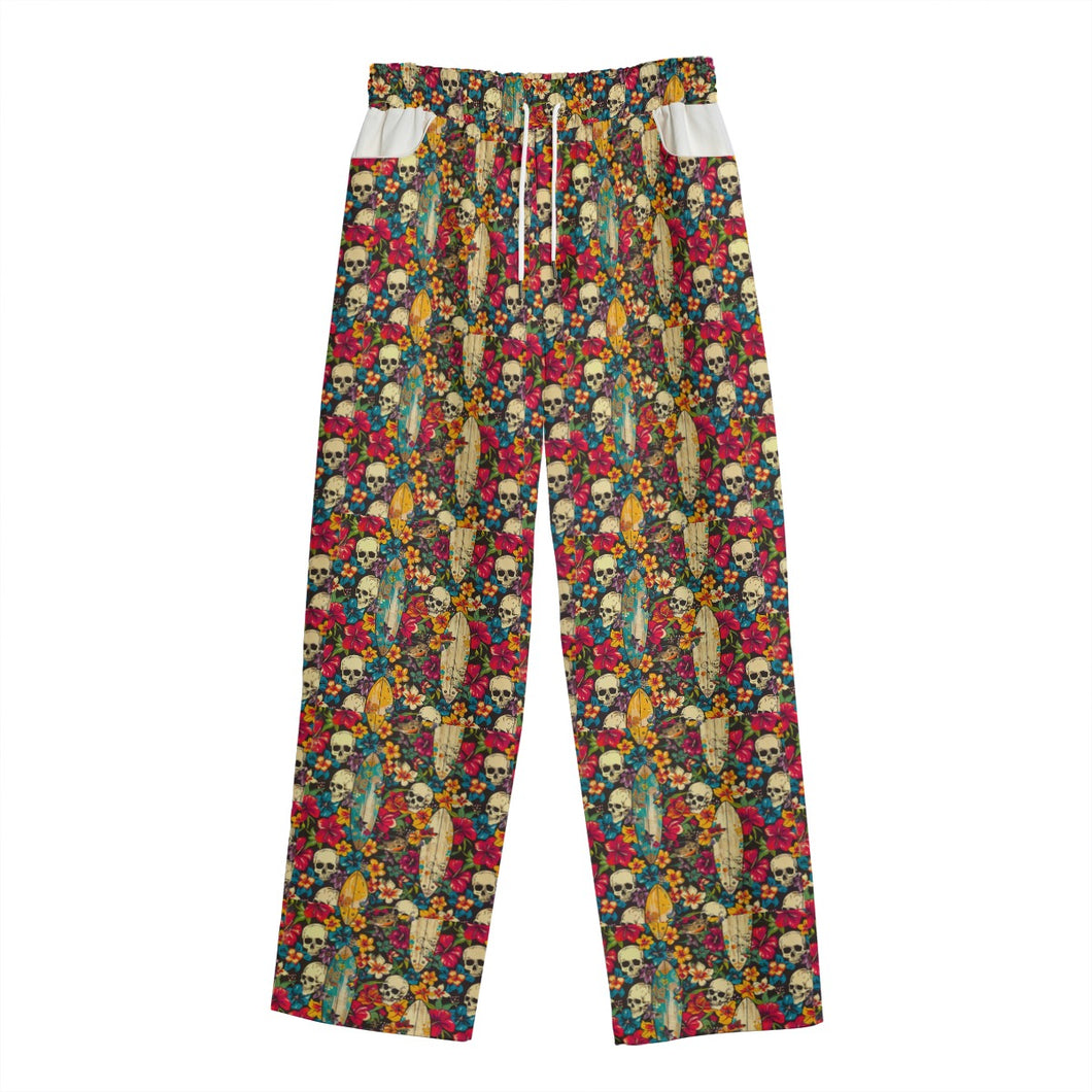 All-Over Print Unisex Straight Casual Pants | 245GSM Cotton skulls and flowers print