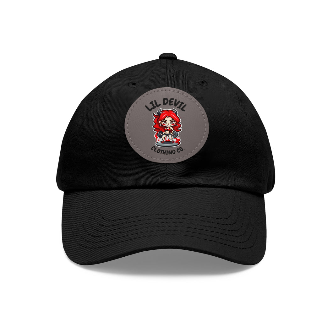 Dad Hat with Leather Patch (Round) LilDevil fitness print