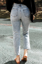 Load image into Gallery viewer, Light Blue Acid Wash Distressed Straight Leg Cropped Jeans
