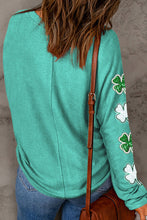 Load image into Gallery viewer, Green Sequined St Patrick Clover Patched Long Sleeve Top
