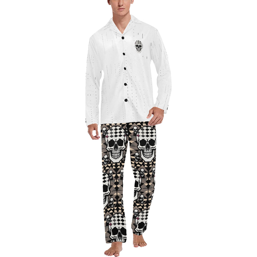 Men's V-Neck Long Pajama Set jaxs16 skull print