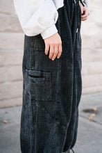 Load image into Gallery viewer, Black Mineral Wash Textured Drawstring Wide Leg Pants
