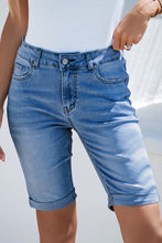 Load image into Gallery viewer, Sky Blue Acid Wash Roll-up Edge Bermuda Short Jeans
