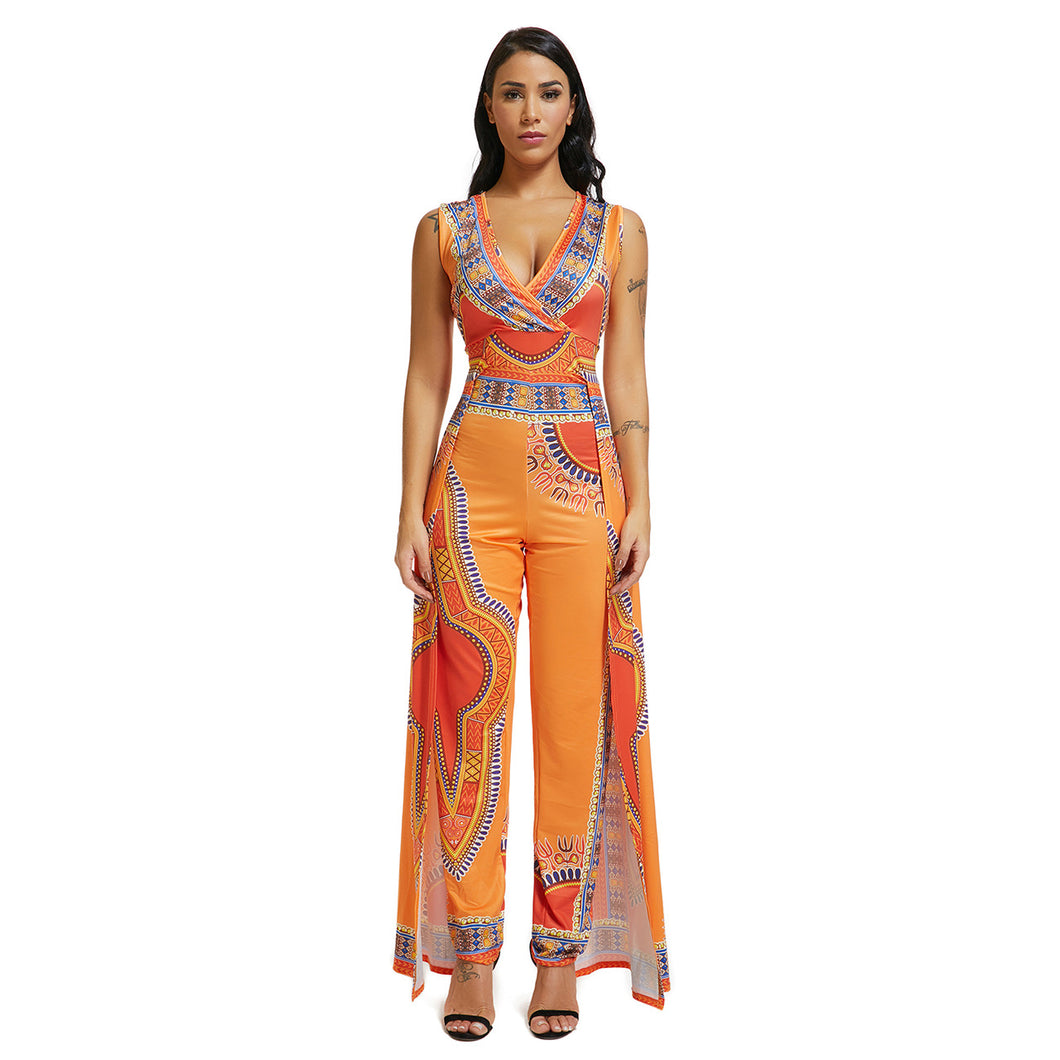 Women Wear Positioning Printing Orange Ethnic Jumpsuit