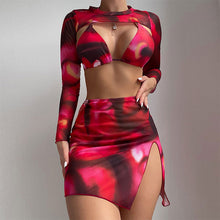 Load image into Gallery viewer, Printed Three Piece Set Swimsuit Women Shawl Sunscreen Split Bikini Swimsuit
