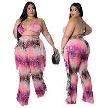 Load image into Gallery viewer, Summer Beach Sexy Special Printed Swimsuit Mesh Three Piece Set
