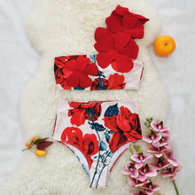 Load image into Gallery viewer, Split Swimsuit Women Solid Color One Shoulder Big Floral Tube Top High Waist Bikini Bikini
