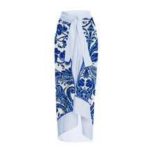 Load image into Gallery viewer, Lonkey Women Swimsuit Blue White Porcelain Printed Three Piece Split Swimsuit Women
