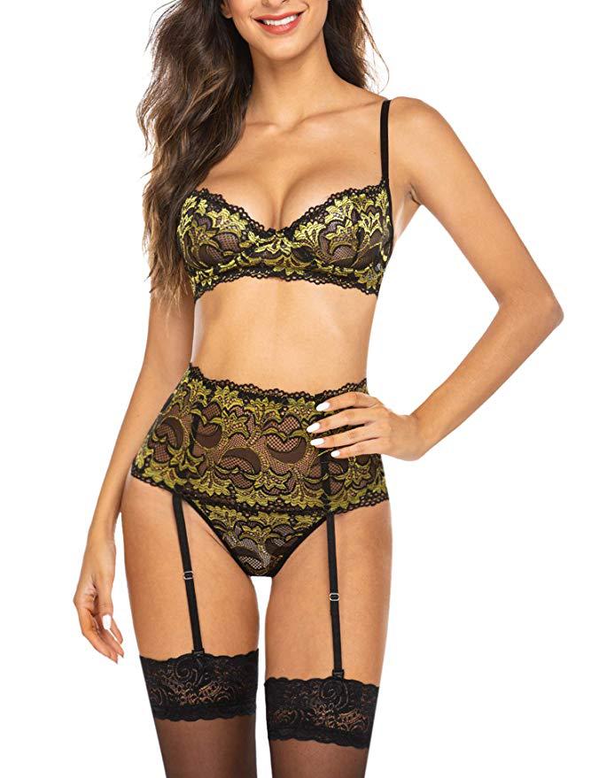 Supply Sexy Lingerie Sexy Sleepwear Factory Double-Color Lace Lingerie Set