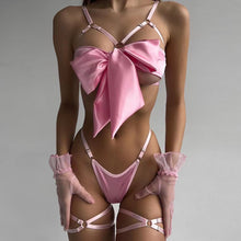Load image into Gallery viewer, Lingerie Sexy Lingerie Exquisite Bow Hollow Out Cutout Sexy Three Piece Set With Steel Ring
