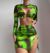 Load image into Gallery viewer, Printed Three Piece Set Swimsuit Women Shawl Sunscreen Split Bikini Swimsuit

