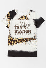 Load image into Gallery viewer, Brown TRAIN STATION Graphic Leopard Print T Shirt
