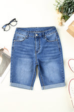 Load image into Gallery viewer, Sky Blue Acid Wash Roll-up Edge Bermuda Short Jeans
