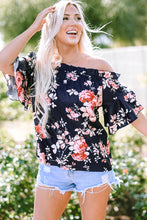 Load image into Gallery viewer, Blue Ruffle Off Shoulder Flounce Sleeve Floral Blouse
