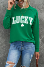 Load image into Gallery viewer, Green St. Patricks LUCKY Clover Print Raglan Sleeve Sweatshirt
