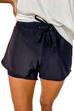 Load image into Gallery viewer, Black Mesh Double-layered Drawstring High Waist Active Shorts
