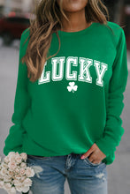 Load image into Gallery viewer, Green St. Patricks LUCKY Clover Print Raglan Sleeve Sweatshirt
