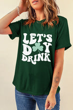 Load image into Gallery viewer, Green Lets Day Drink Clover Print Round Neck T Shirt
