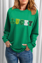 Load image into Gallery viewer, Green St Patricks LUCKY Chenille Embroidered Graphic Sweatshirt
