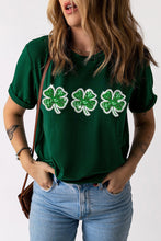 Load image into Gallery viewer, Green St Patrick Clover Patch Sequin Graphic T-shirt
