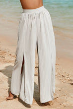 Load image into Gallery viewer, White Striped Printed Slit Wide Leg High Waist Pants
