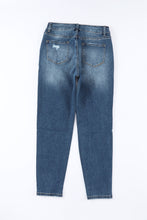 Load image into Gallery viewer, Blue Distressed Button Fly High Waist Skinny Jeans
