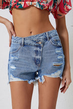 Load image into Gallery viewer, Sky Blue High Rise Crossover Waist Denim Shorts
