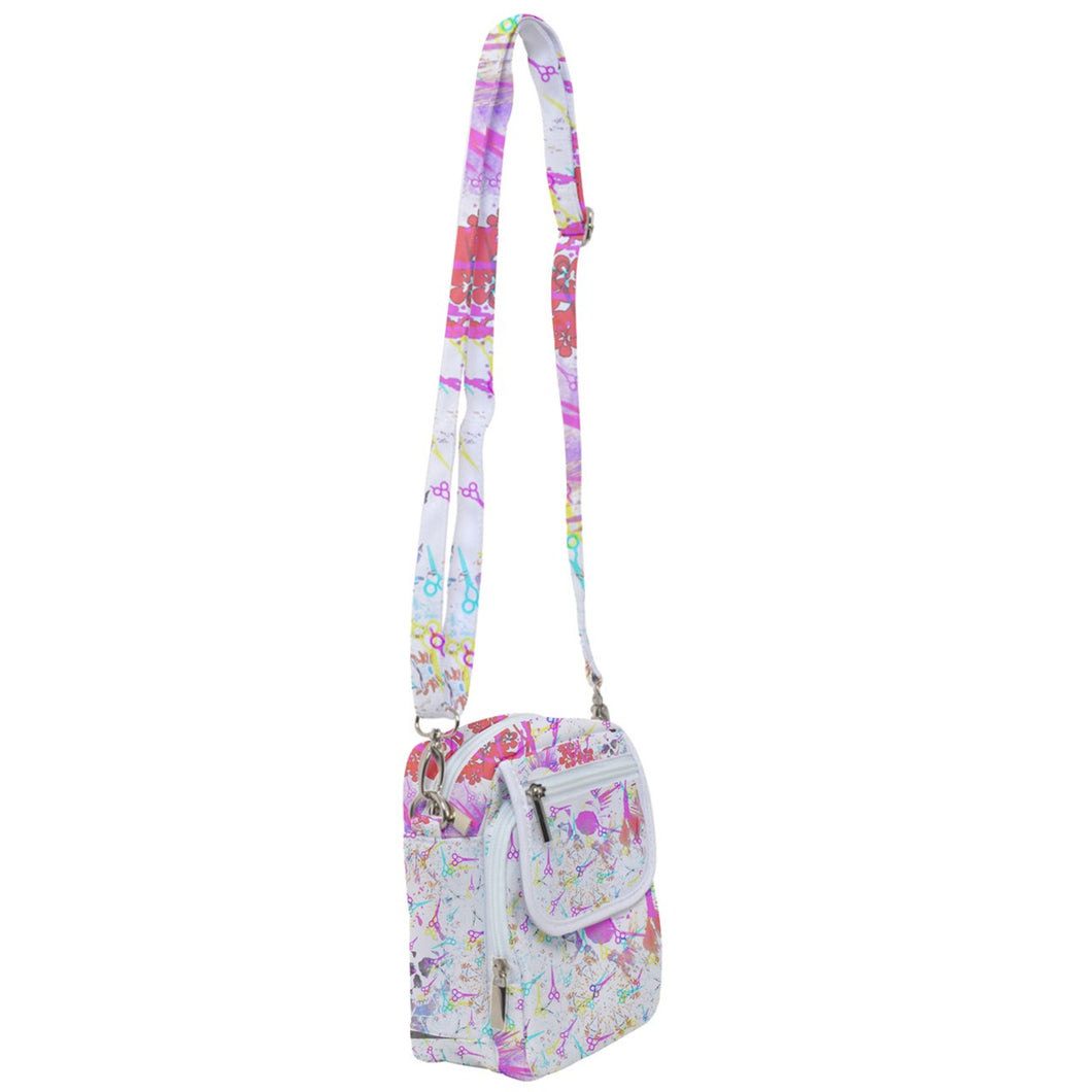 Hair scissor print abstract pink  Shoulder Strap Belt Bag