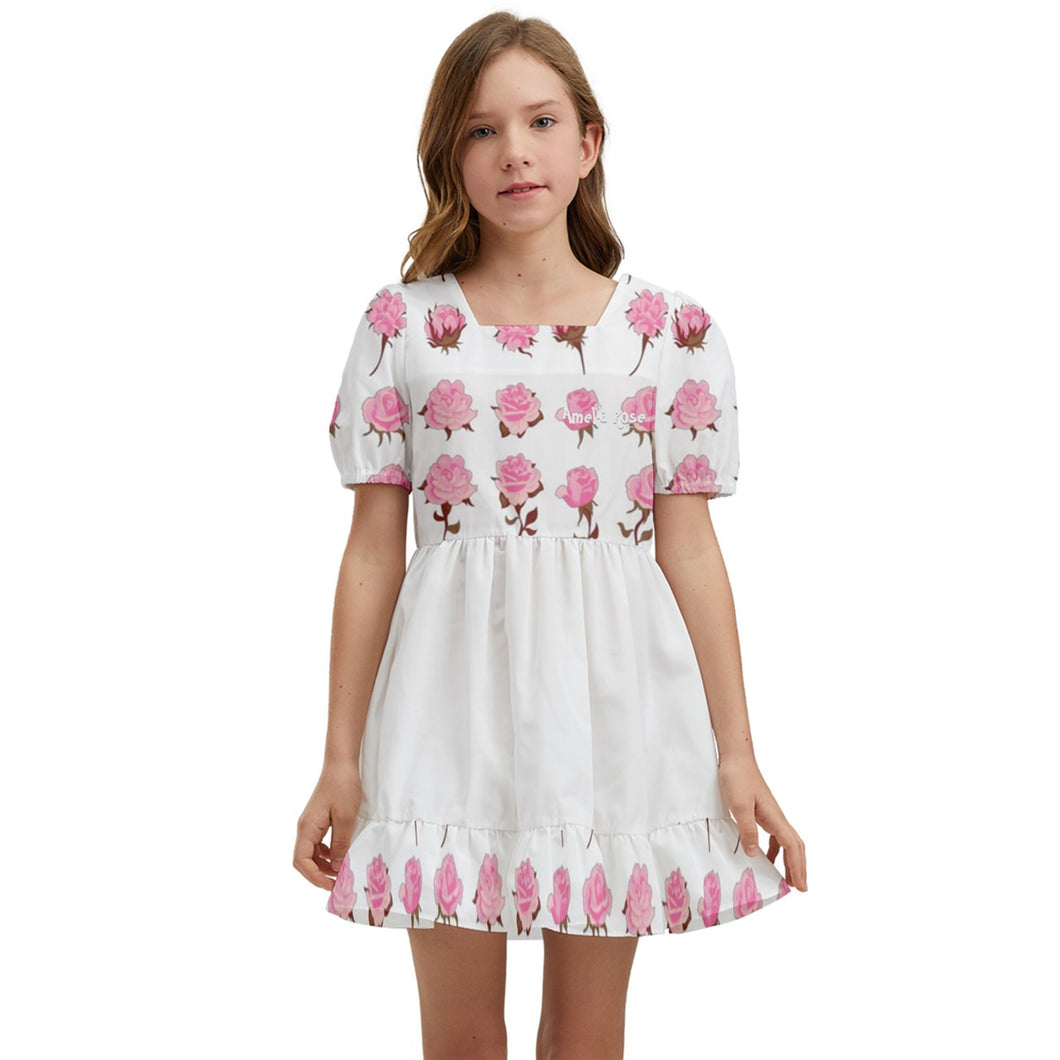 Roses pink print Kids' Short Sleeve Dolly Dress