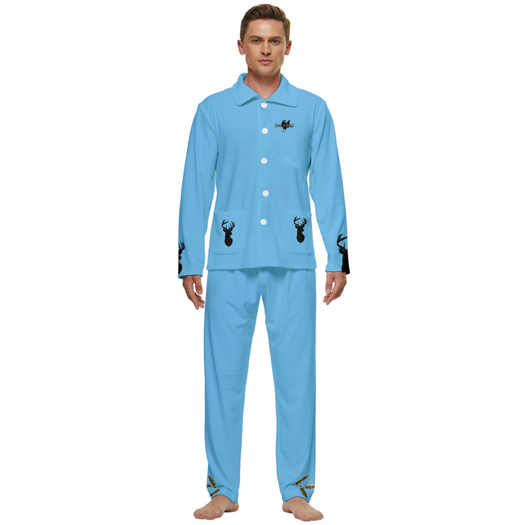 #400 cocknload blue deerDC945F98-49AA-40CB-A743-651729C1664C Men's Long Sleeve Velvet Pocket Pajamas Set