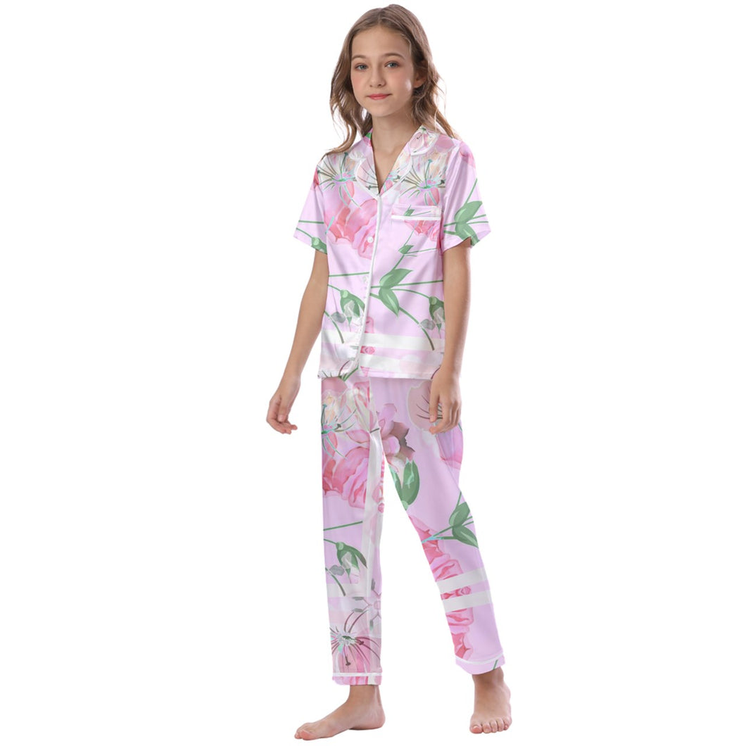 Amelia Rose print 101 Kids' Satin Short Sleeve Pajamas Set