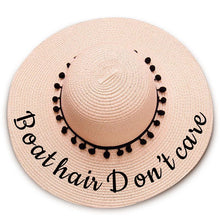 Load image into Gallery viewer, Boat hair don’t care print Floppy Beach Hat - Black Pompoms
