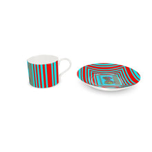 Load image into Gallery viewer, LDCC #07 coffee cafe teal and red print Designer cup and saucer
