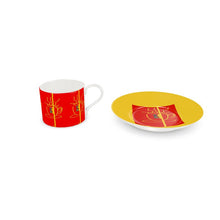 Load image into Gallery viewer, LDCC Coffee cafe print #10 red//gold designer, cup and saucer
