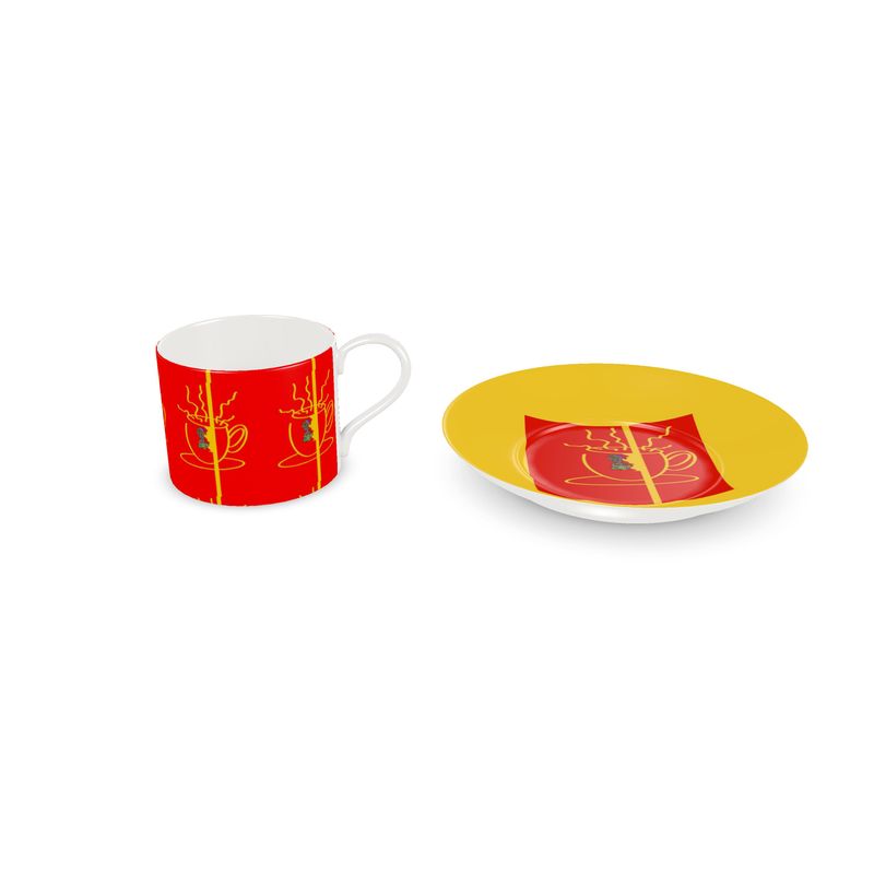 LDCC Coffee cafe print #10 red//gold designer, cup and saucer