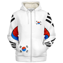 Load image into Gallery viewer, Korean flag design prin, print white microfleece zip up hoodie
