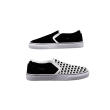 Load image into Gallery viewer, Men&#39;s Slip On Sneakers Jaxs n crown blk and white with crowns
