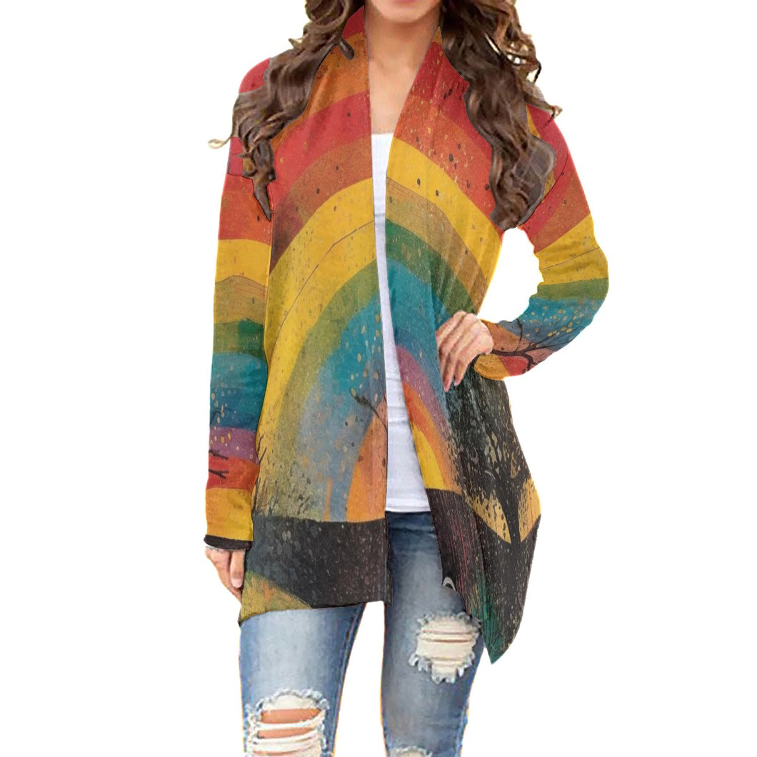 All-Over Print Women's Cardigan With Long Sleeve54 rainbow print