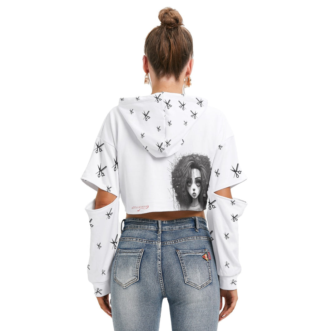 All-Over Print Women's Heavy Fleece Hoodie With Hollow Out Sleeve hair, life  print