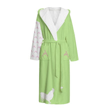 Load image into Gallery viewer, #514 cocknload Unisex Flannel Hooded bath robe -in lime w gun print
