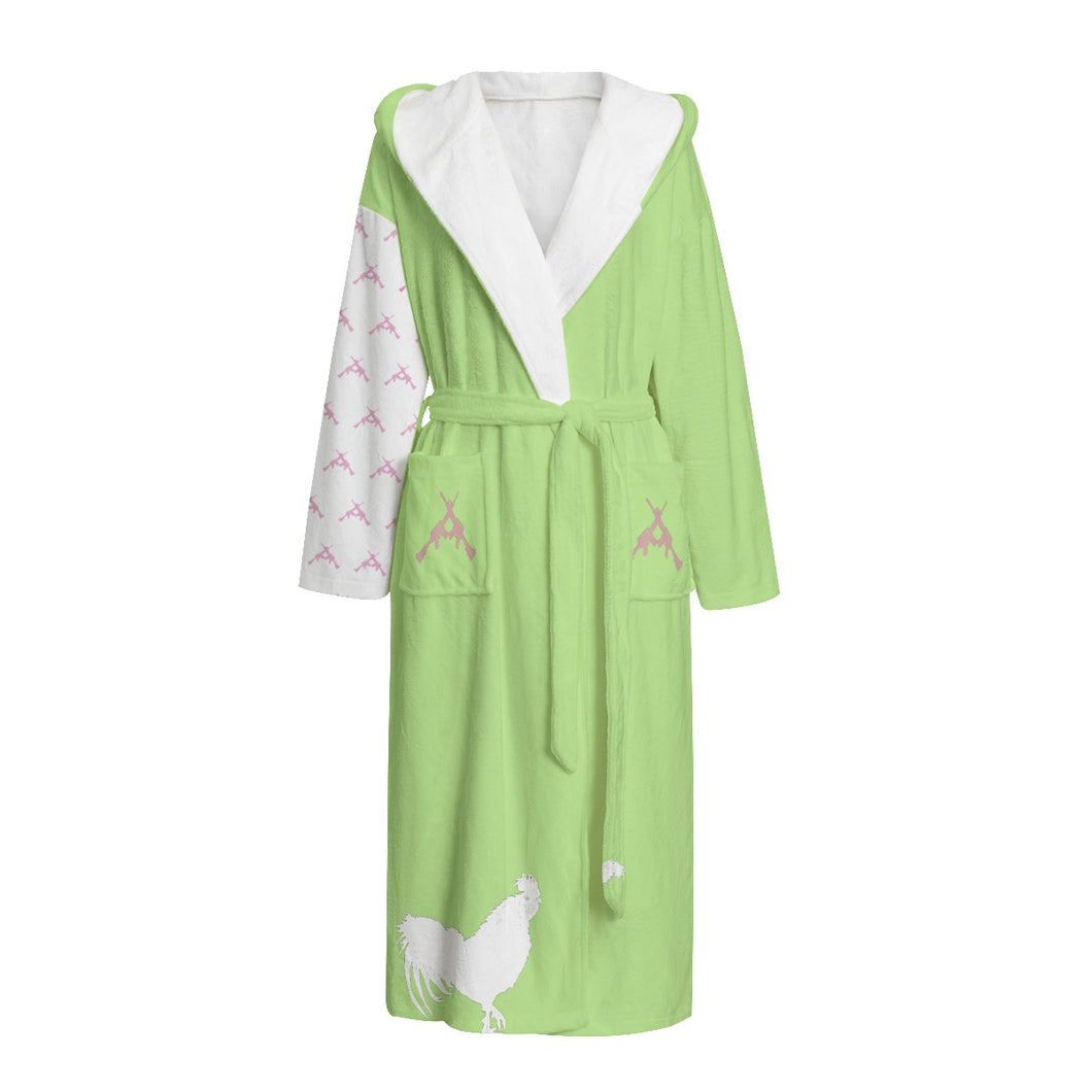 #514 cocknload Unisex Flannel Hooded bath robe -in lime w gun print