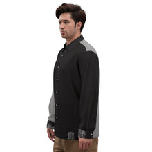 Load image into Gallery viewer, All-Over Print Men&#39;s Imitation Silk Long-Sleeved Shirt grey and black Leo print
