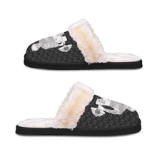 Load image into Gallery viewer, Men&#39;s Home Plush Slippers black with crowns, weight, lifting theme
