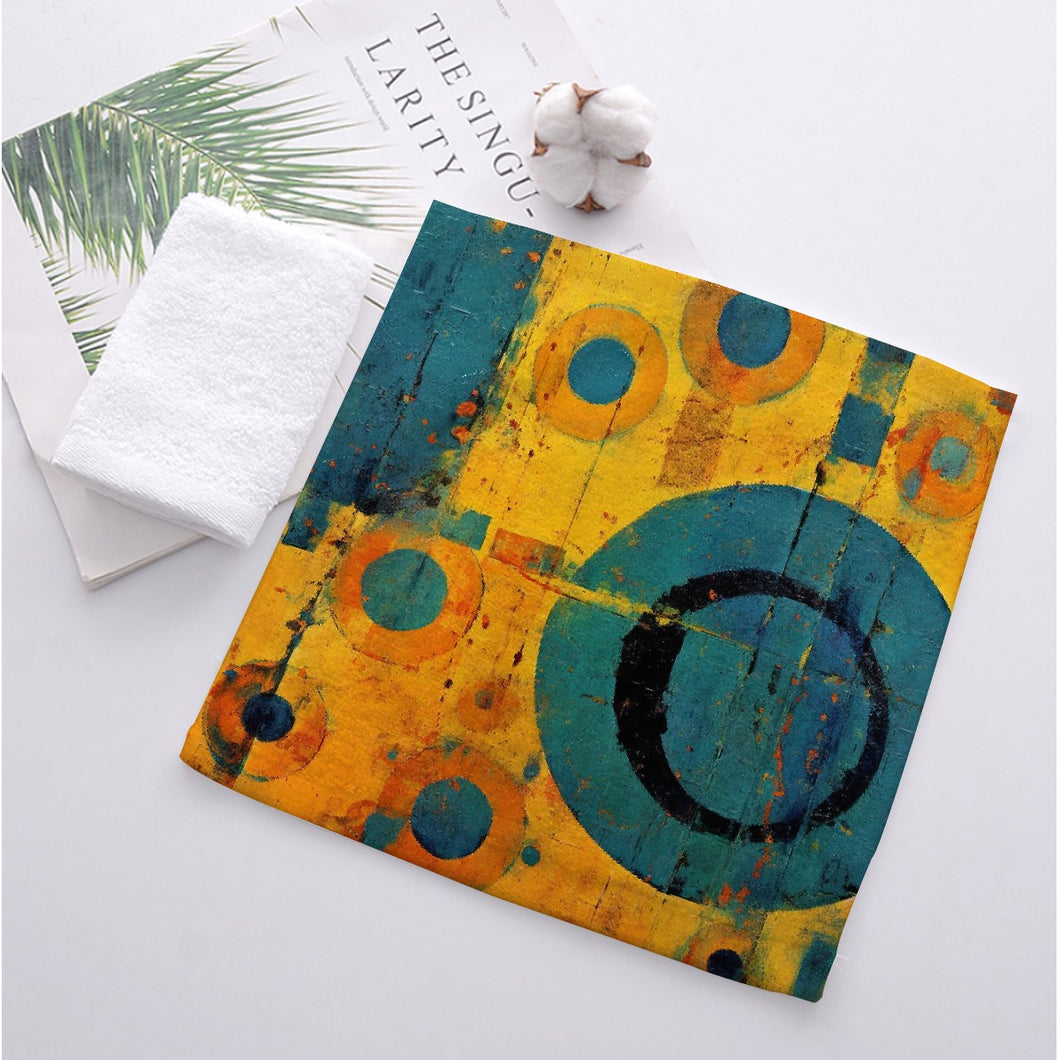All-Over Print Towel W21  teal and yellow abstract