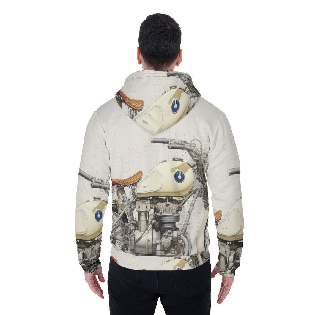 All-Over Print Men's Sherpa Fleece Zip Up Hoodie, white, motorcycle print, #25m