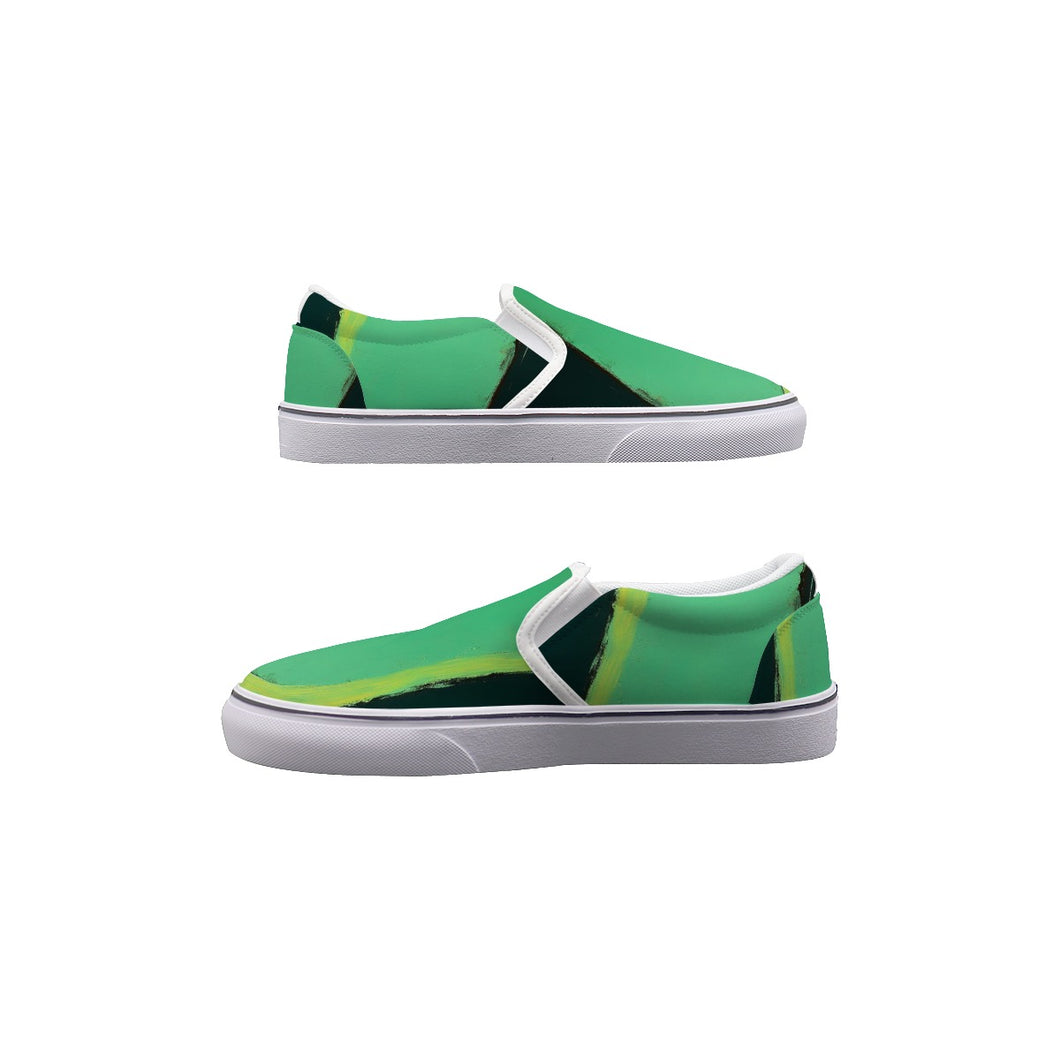 Women's Slip On Sneakers 92 green abstract, print